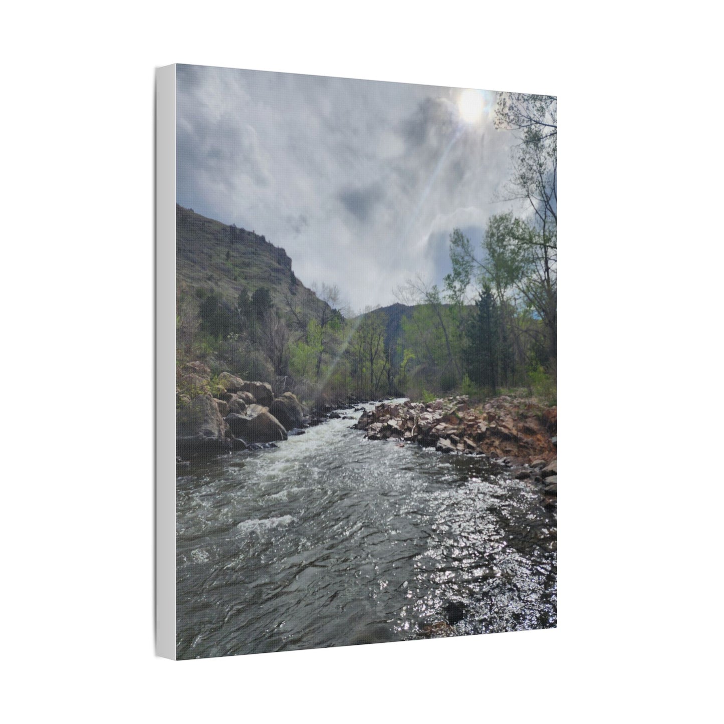 Clear Creek, CO  in Spring Landscape Satin Canvas Print — Stretched Wall Art