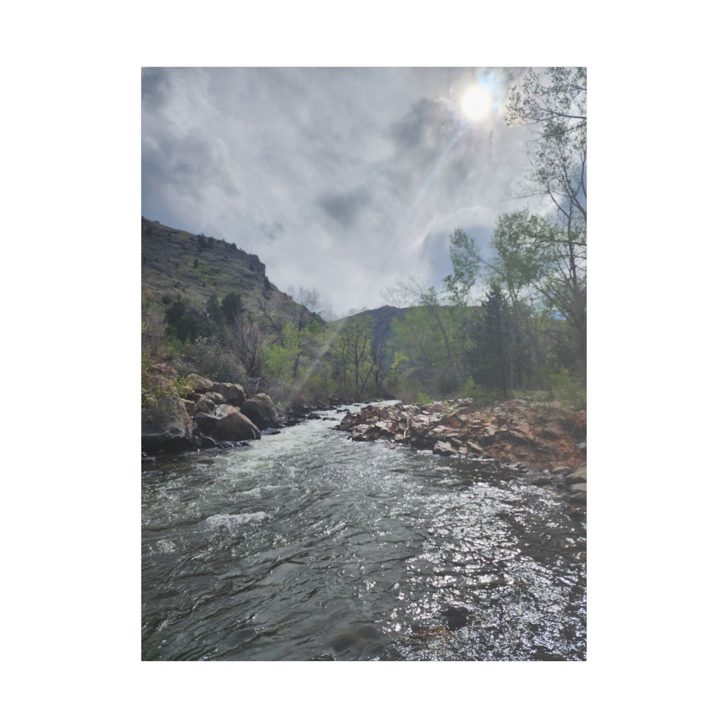Clear Creek, CO  in Spring Landscape Satin Canvas Print — Stretched Wall Art