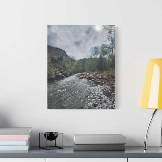 Clear Creek, CO  in Spring Landscape Satin Canvas Print — Stretched Wall Art